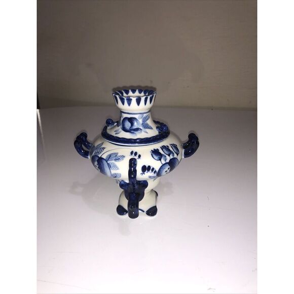 GZEL FROM RUSSIA  HANDMADE BLUE&WHITE RUSSIAN SAMOVAR - Picture 1 of 7